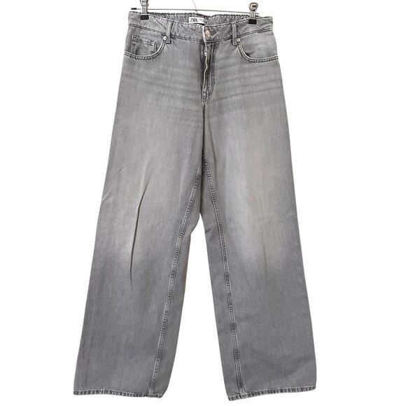 ZARA Faded Wide Leg Relaxed Jean Gray Sz 4 - Picture 2 of 6
